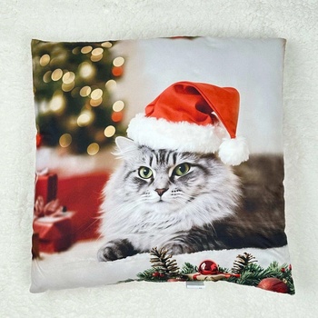 TiaHome Vianočný vankúš antialergický Mačka 45x45