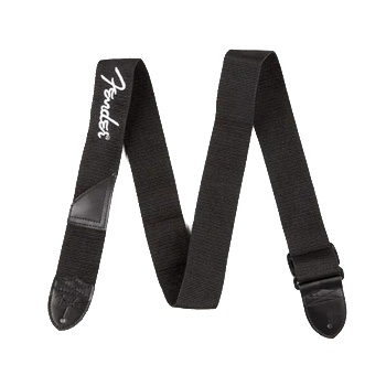 Image 1 of Fender Black Poly Strap 2" White Fender logo