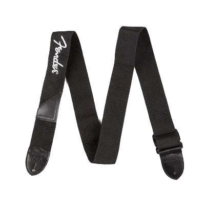 Fender Black Poly Strap 2" White Fender logo
