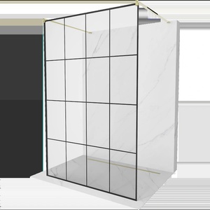 Mexen Kioto самостоятелна душ стена 140 x 200 см, черна решетка 8 мм, златна - 800-140-002-50-77 (800-140-002-50-77)