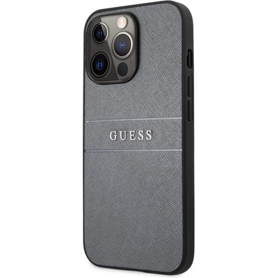 GUESS Saffiano PU Leather Hard Case - дизайнерски кожен кейс за iPhone 13 Pro (сив)