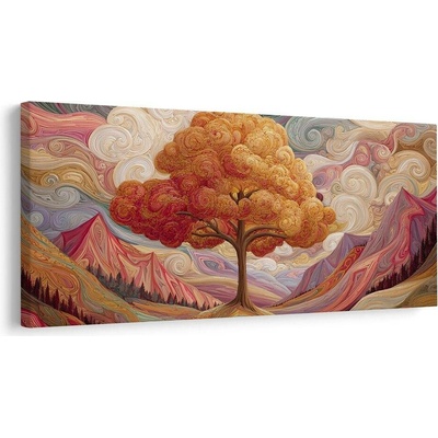 Obraz barevný strom života s horami - 60x30