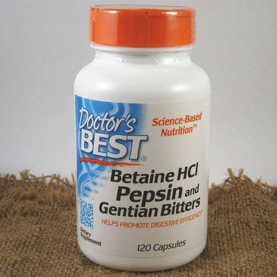 Doctor's Best Betaine HCl + Pepsin & Gentian Bitters hořec 120 kapsúl