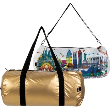 LOQI Чанта тип торба LOQI Weekender Kristjana S Williams Interiors Gold & World Skyline двустранна S (WE.KW.WS)