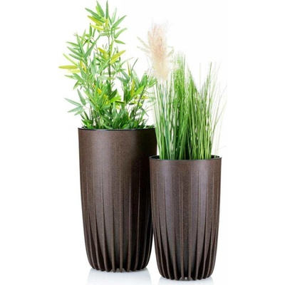 HowHomely Plastový kvetináč STRIPPED ECO 2KS 42X25 CM+ 51X30 CM TMAVOHNEDÁ