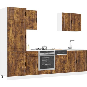 vidaXL Комплект кухненски шкафове, 7 части, "Porto", опушен дъб, инженерна дървесина (3314786)