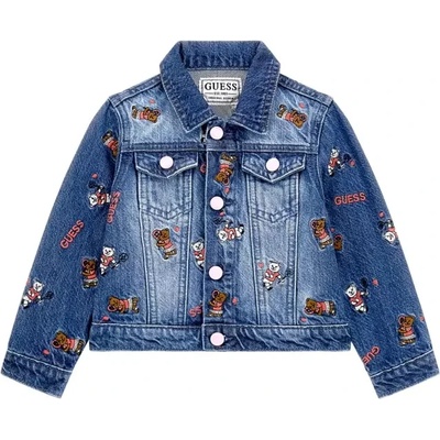 GUESS Деним яке памук за мини момиче с мечета и надписи Guess