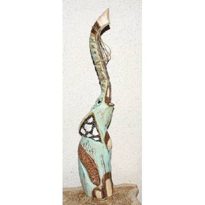 Dřevěná soška SLON zelenomodrý 102 cm