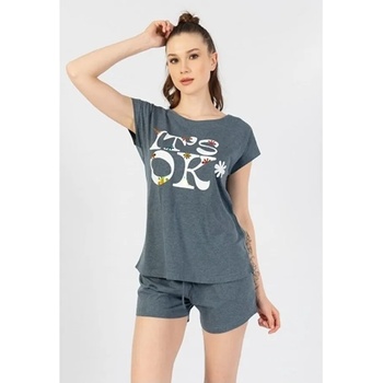 Image 1 of Лятна пижама в сиво-син цвят с голям надпис