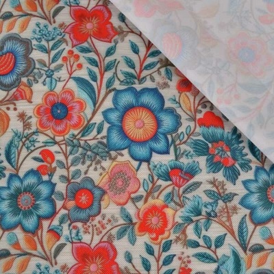 Takoy Látka s potiskem nepromokavý polyester TD/NS béžová výšivka potisk Luxury - světlejší vzor