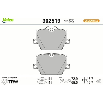 Sada brzdových platničiek kotúčovej brzdy VALEO ESSENTIAL 302519