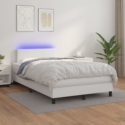 Petrashop 3134094 boxspring postel s matrací a LED bílá umělá kůže