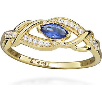 Silver Cat prsten se zirkony a syntetickým safírem SC573