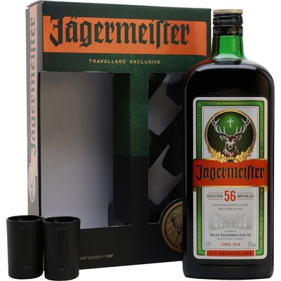 Jägermeister Party 35% 1,75 l (dárkové balení pumpička + 2 sklenice)