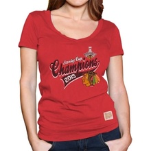 Original Retro Brand Dámské tričko Chicago Blackhawks 2015 Stanley Cup Champions Slim Fit Deep V-Neck