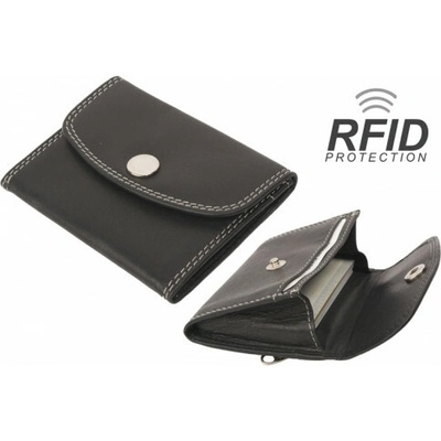 Chráněno RFID peněženka na karty/mini peněženka až na 8 karet dvojitě prošívaná hovězí kůže černá