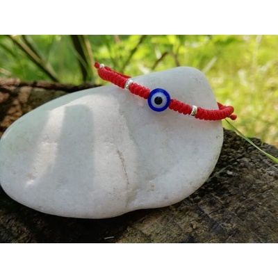 Червен конец със синьо око и сребро за бебе (БГС 7)