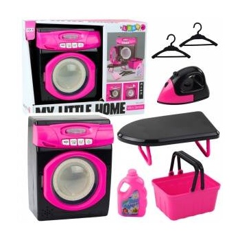 LEAN Toys Set of household appliances Interactive washing machine Sounds Accessories Black and Pink