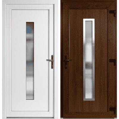 OknaDvereNaMiru.cz Vchodové dveře Hana + INOX orámování zlatý dub / bílá pravé otevírání ven 88 x 198 cm
