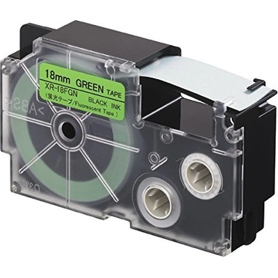 Compatible Casio XR-18FGN , 18mm x 8m, черен печат / сигнал зелен фон, съвместима лента (CAXR18FGN)