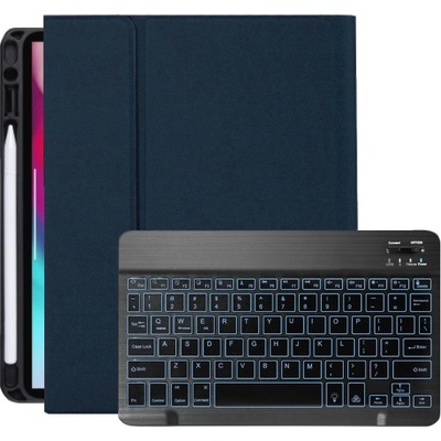 AppleKing puzdro s čiernou podsvietenou klávesnicou a priestorom na Apple Pencil pre iPad Pro 11" (2018-2022) - Tmavomodré
