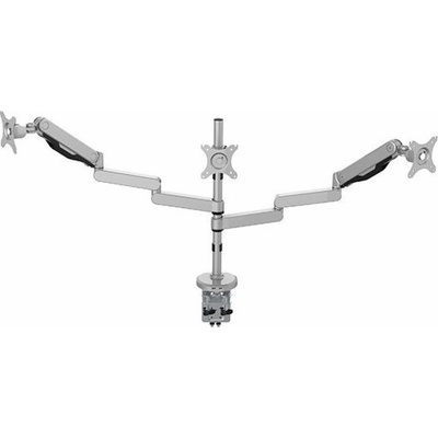 Polohovatelný držák pro 3 monitory, 2-9KG, svorka a průchodka stolu, 17"-30", USB HUB, 75x75/100x100, šedý