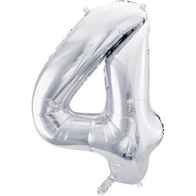 PartyDeco Fóliový balón Číslo 4 strieborný 86cm