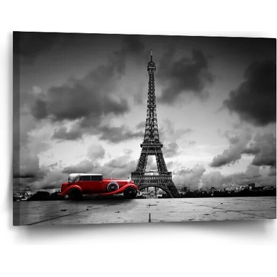 Sablio Obraz Eiffelová veža a červené auto - 90x60 cm