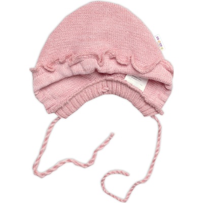 Baby Nellys Pletená čiapočka na zaväzovanie bonetka Girl Hand Made Baby Nellys púdrová