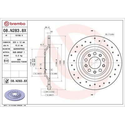 Brzdový kotúč BREMBO 08.N283.8X (08N2838X)