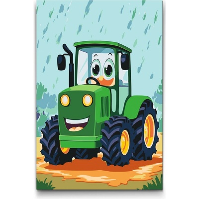 Vymalujsisam.sk Maľovanie podľa čísiel Zelený traktor pre deti 40 x 60 cm Bez rámu iba zrolované plátno