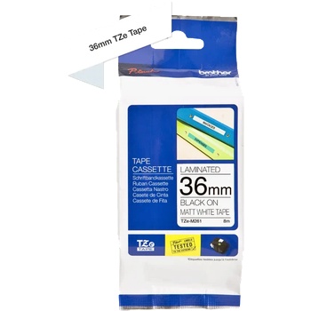 Brother TZE-M261, 36mm x 8m, черен печат/бял матово фон, оригинална лента (TZEM261)