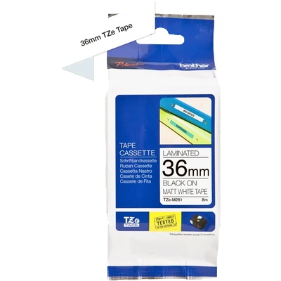 Brother TZE-M261, 36mm x 8m, черен печат/бял матово фон, оригинална лента (TZEM261)