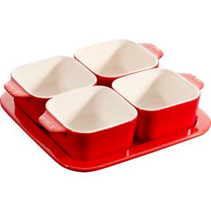 Staub Купички за закуски Staub квадратни с поставка 500 мл червени 5 части (40511-119-0)