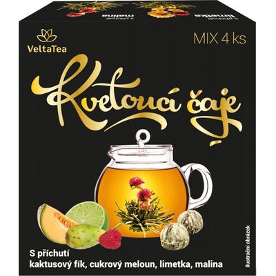 VeltaTea Zelené kvetoucí čaje s příchutí kaktusový fík cukrový meloun limetka malina 4 x 6 g