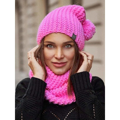 Fashionweek dámský zimní set čepice + šála komin NB1027 růžová candy pink