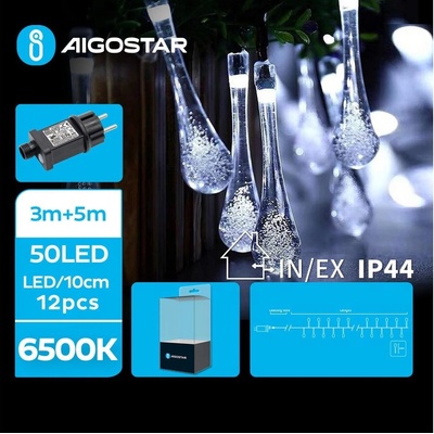 Aigostar LED Venkovní dekorační řetěz 50xLED 8 funkcí 8m IP44 studená bílá | AI0473