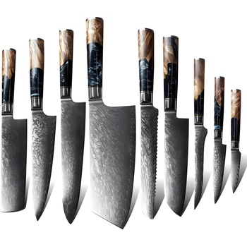 HARAHU Комплект дамаски ножове ja-13841 - 9бр / Кафяв kp13841 (ja-13841)