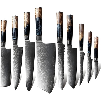 HARAHU Комплект дамаски ножове ja-13841 - 9бр / Кафяв kp13841 (ja-13841)