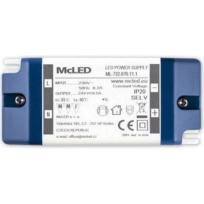 MCLED Napaječ LED 24V/0,5A ML-732.070.11.1 IP20, plastové provedení se svorkovnicí ML-732.070.11.1