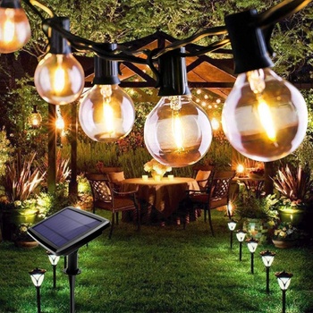 Topchances LED pohádková světla venkovní solární žárovky G40 vodotěsné pro zahradu svatbu balkon dům párty vánočníImitaceace teplá bílá s 10 žárovkami 10 LED