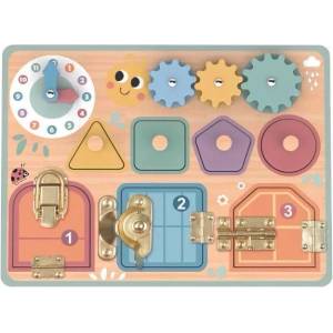 Tooky Toy Tooky Toy: Дъска за занимания с ключалки, форми и зъбни колела - 26 x 31 cm (TJ473N)
