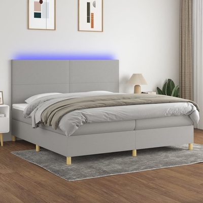 Petrashop 3135301 boxspring postel s matrací a LED světle šedá textil