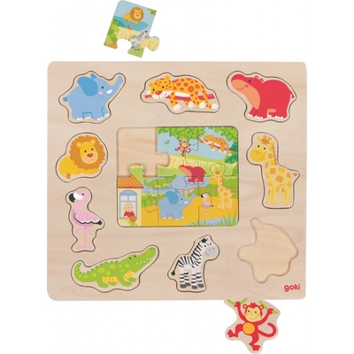 Goki vkládačka + Puzzle Zvířátka ze ZOO