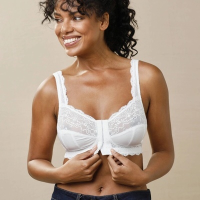 Salford Confidence Lingerie s čipkou a zapínaním vpredu bez kostíc biela