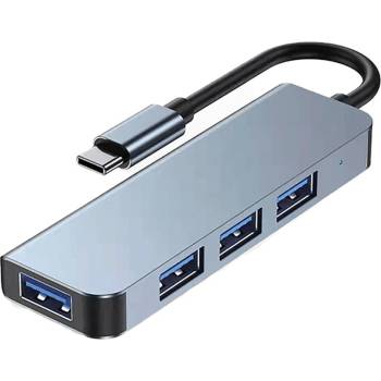 DeTech USB хъб DeTech, 4 порта, USB-C към 3хUSB2.0, 1xUSB3.0, Сив - 17849 (17849)