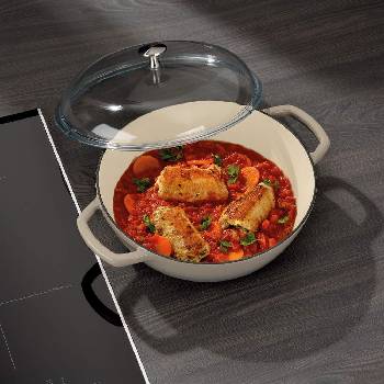 Kela 28 см сива чугунена плитка тенджера със стъклен капак KELA от серия Calido