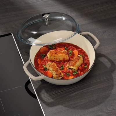 Kela 28 см сива чугунена плитка тенджера със стъклен капак KELA от серия Calido