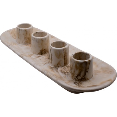 VOJA HOME Svícen TITANOR pro 4 svíce, Ø kalíšek 2,3 cm, 25 × 10 × 5 cm Barva: Krémová hnědá (styl marble)