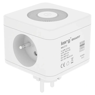 Kerg smart - Разклонител с 2 контакта + usb-a + usb-c зарядно + led светлина 16a/250v~ m02730 (m02730)